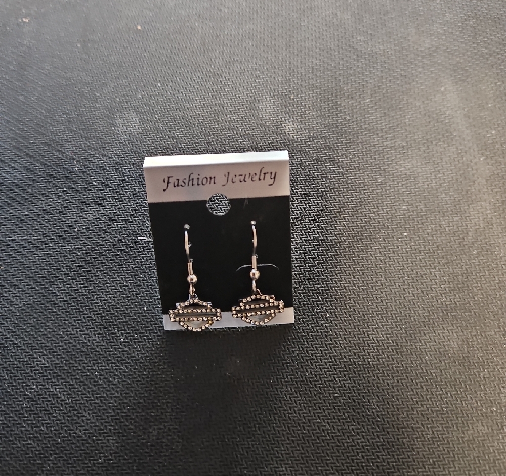 Harley Davidson Silver Crystal Drop Earrings